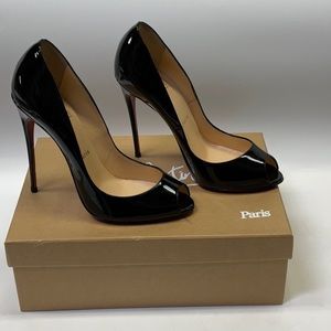 Christian Louboutin Youpi black patent leather stilettos, size 38.5